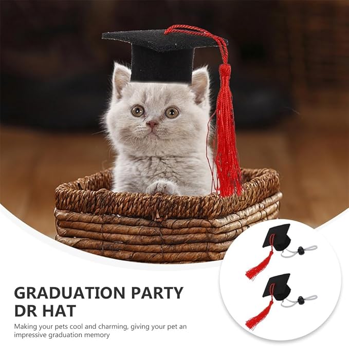 Gorra de graduación para mascotas pequeñas, 2 piezas, tassel rojo, talla S miniatura 7