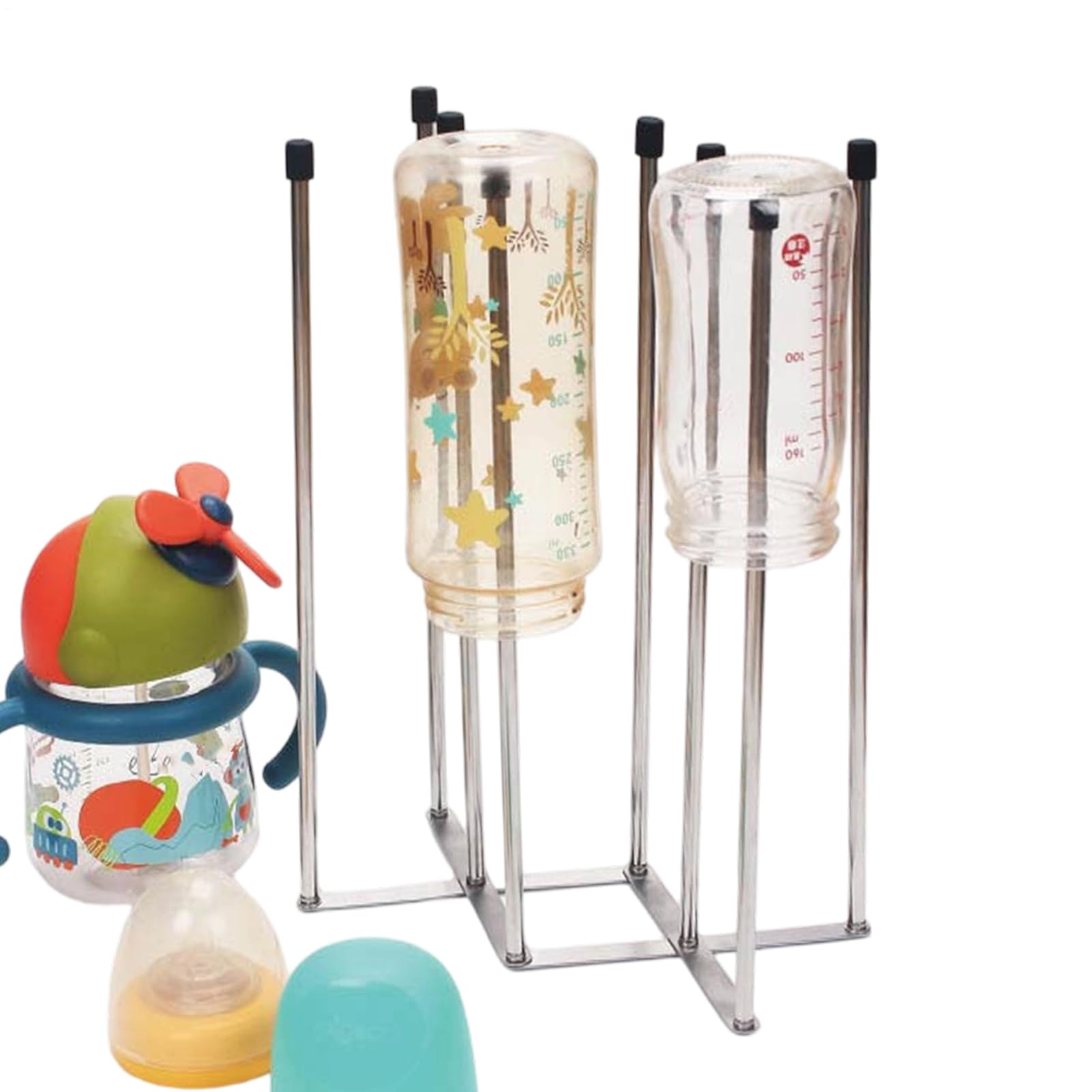 Bottle Drying Rack - 8-Pole Foldable Stainless Steel Cup Draining Holder,Vertical Baby Bottle Drying Rack | for Glass Mugs Jars Kitchenware