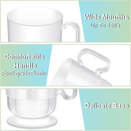 Miniatura 10 de Sieral 100 tazas de café desechables de plástico elegantes tazas de té transparentes con asas, reutilizables, a granel, suministros de taza de café