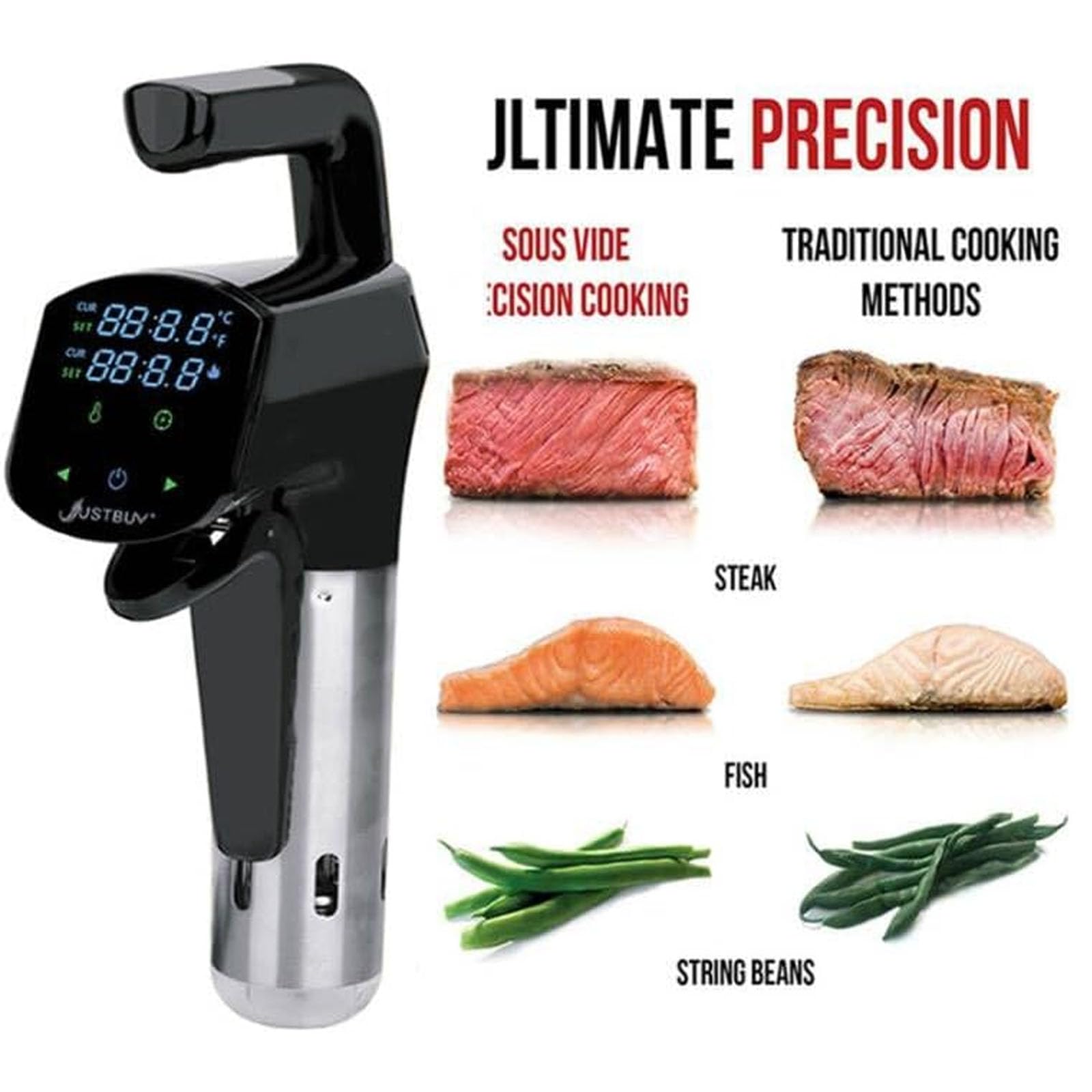 Cuiseur sous Vide, Circulateur À Immersion De Précision 1800 W avec Affichage Numérique LED, Contrôle Précis De La Température Et du Temps, pour Steak, Poulet, Poisson Et Légumes