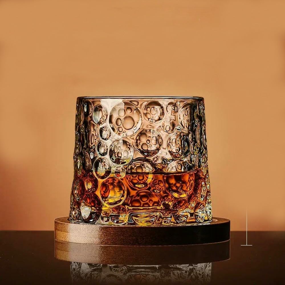 2 Piezas Vaso de Whisky Giratorio con Base, Vaso de Cristal Giratorio para Bourbon y Brandy, Vasos antiestrés, Regalo
