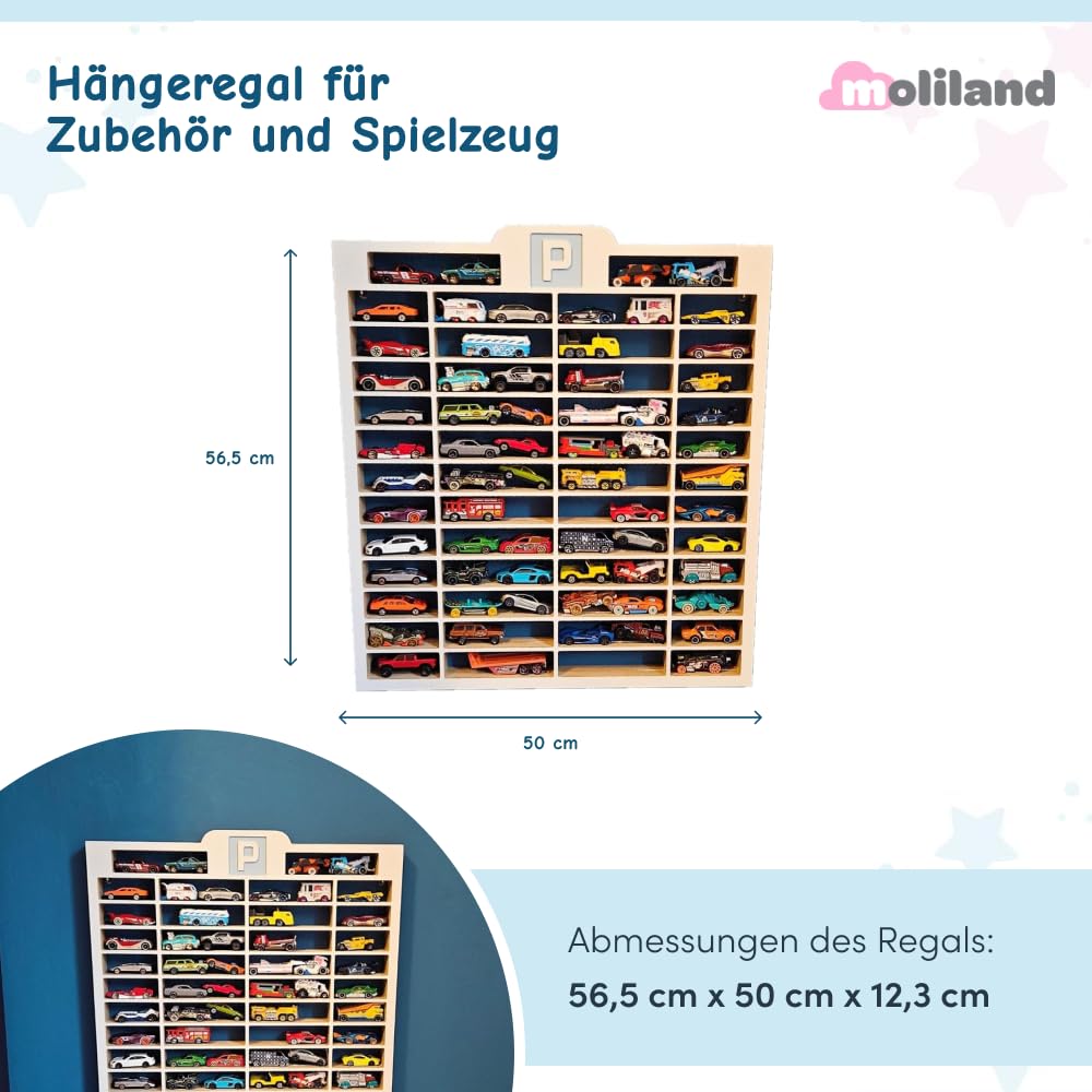 Sammlervitrine Fächer Setzkasten Holz Sammelbox Car Display Parking, Kinderzimmerregal, Kinderzimmerdekoration, Hängeregal für Zubehör und Spielzeug