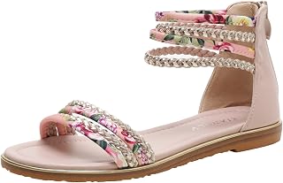 LOCIIXAT Womens Summer Rhinestone Embellished Flat Braided Shoes Studding Gladiator Sandals with Zipper Closure Price In India