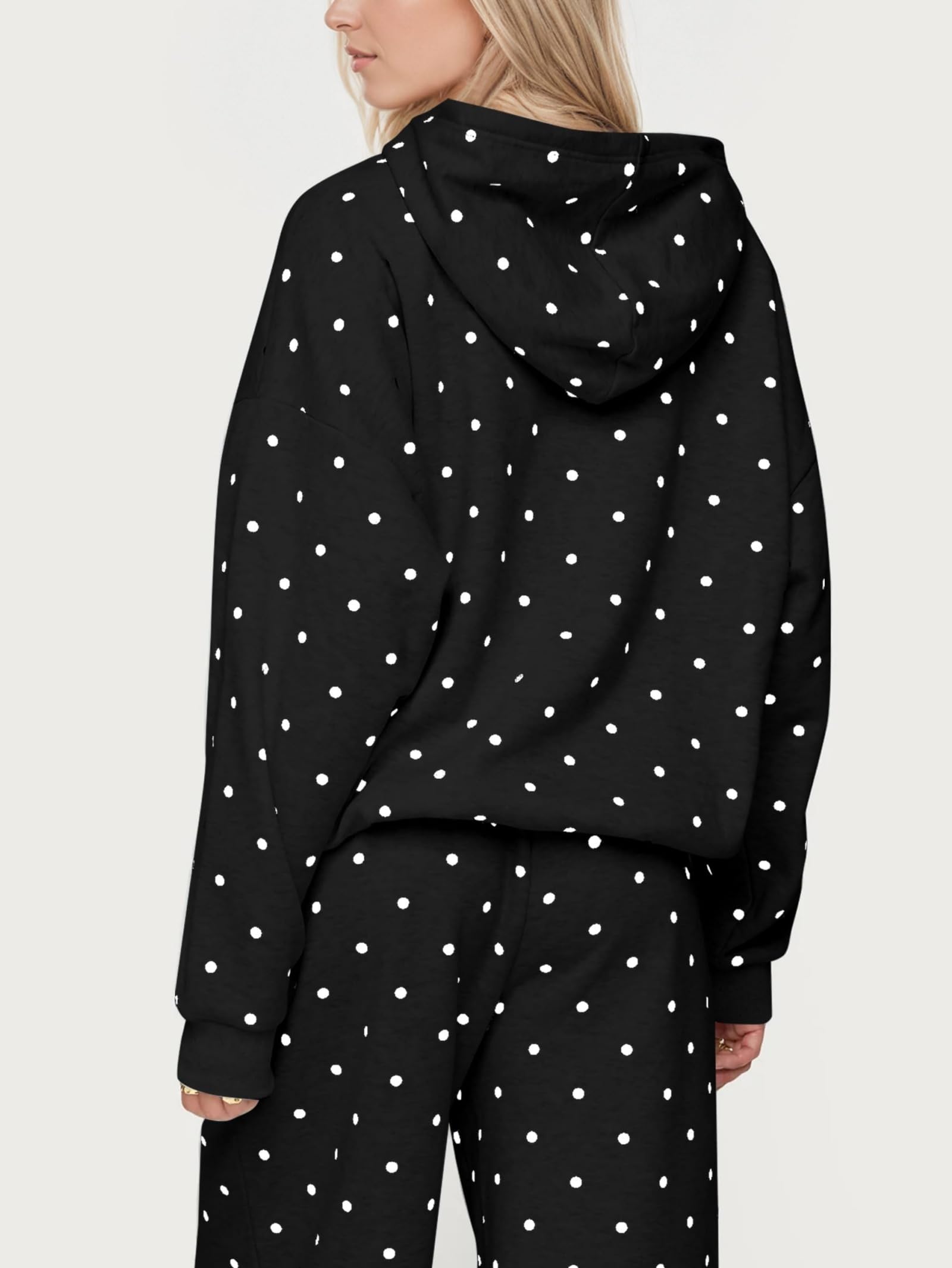 Conjunto deportivo de 2 piezas con lunares para mujer, sudadera con capucha de gran tamaño y pantalones deportivos de pierna ancha, lindos trajes casuales de entrenamiento