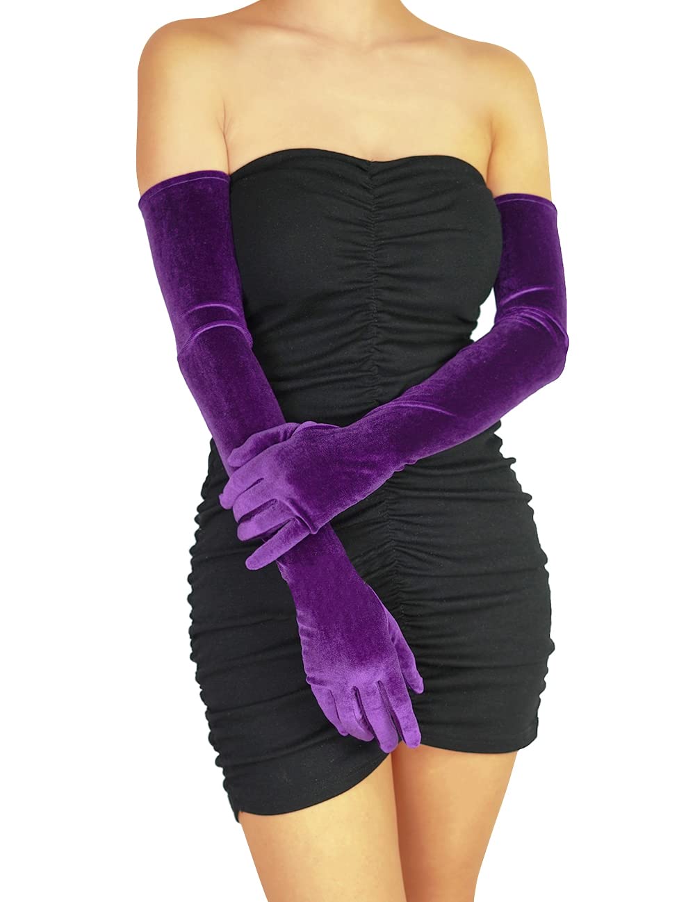 XXDingbs Women's 24 Inches Long Velvet Gloves for Wedding Opera Dinner Party 20s Gloves Elbow Length Glove: Purple