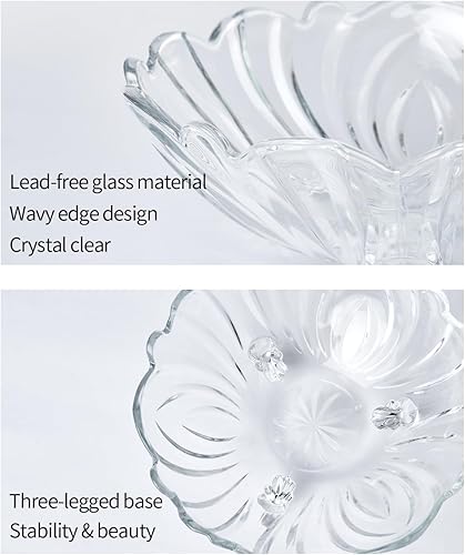 Miniatura 6 de Frutero para decoración de encimera de cocina, cuenco de cristal transparente con pedestal de 3 esquinas, decorativo de 9 pulgadas