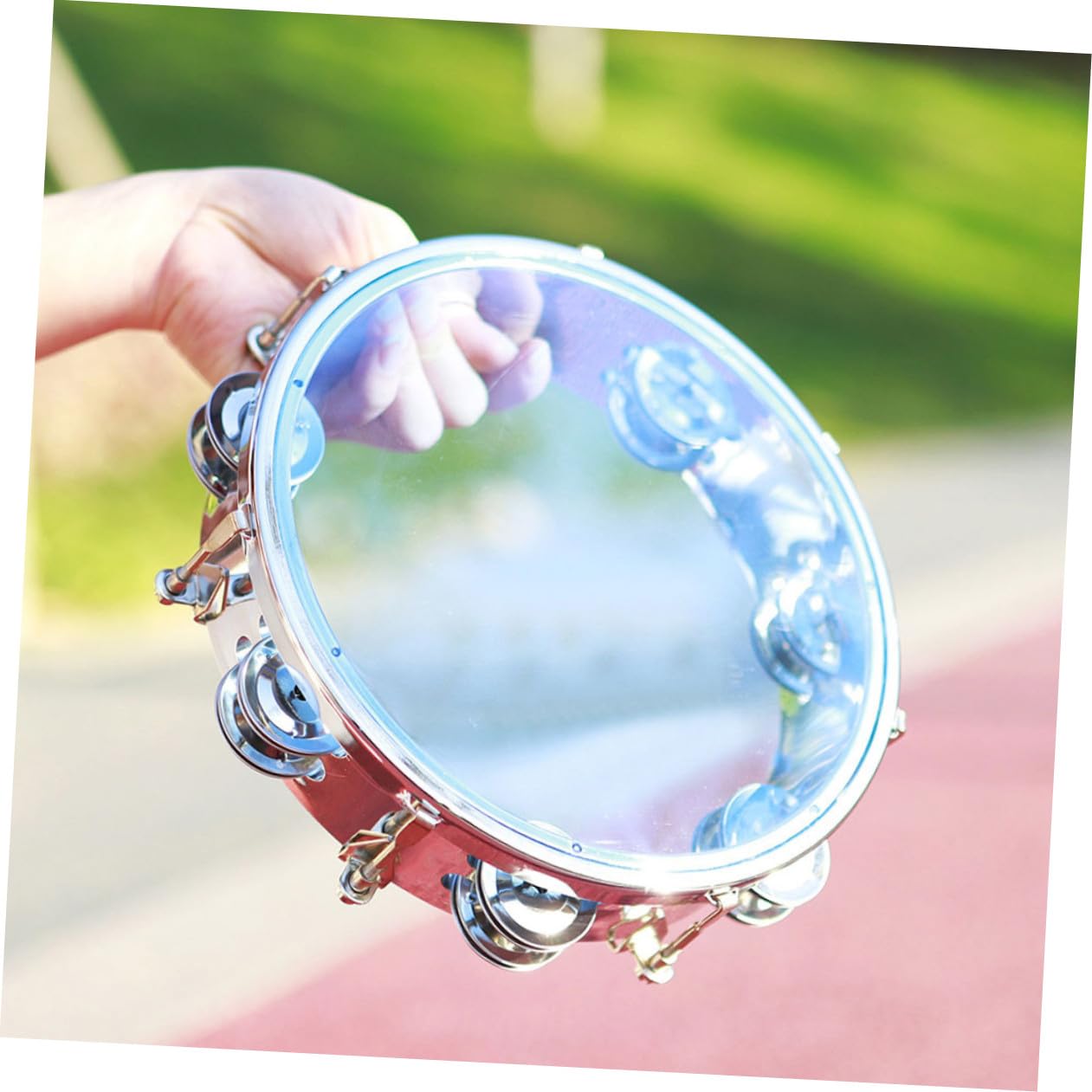 de Percusión de Doble con Aro de Acero Inoxidable y Cuerpo Abs Transparente Azul Instrumento para Adultos de Mano para Educación y Fiesta