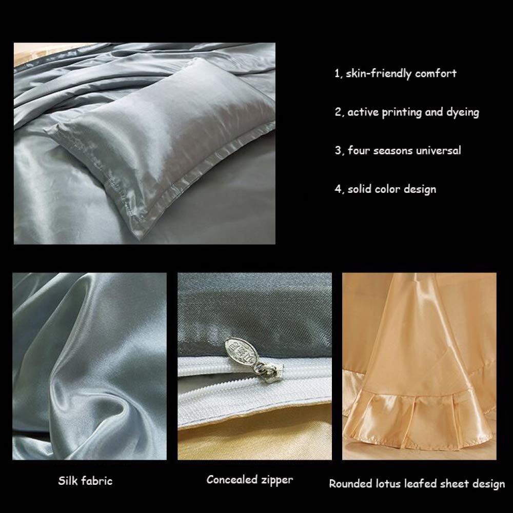 Parure de lit double en soie de mûrier - 4 pièces confortables, perméables à l’air - universelle pour toutes les saisons, facile à nettoyer, L-220 x 240 cm
