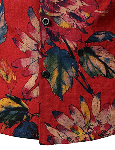 Jogal Men's Flower Casual Button Down Short Sleeve Hawaiian Shirt Xx-Large Red #TOP4