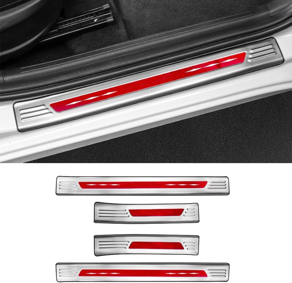 BOYOUS for Hyundai Elantra 2021 2022 2023 4PCS Stainless Steel Outside Door sill Scuff Plates Entry Guard Anti Scratch Protector Door Cover Decoration Trim(Silver+Red)