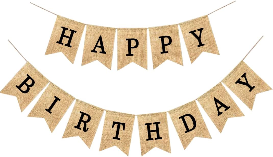 Happy Birthday Burlap Banner Happy Birthday Vintage Bunting, DIY Decoration Flag, for Wedding, Christening, Birthday, Party and Holidays