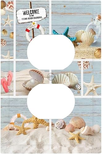 Vista 847 de Cubiertas decorativas de salida de estrella de mar playera, tablero de madera azul de concha de mar de 1 banda, decoración individual GFCI, placa