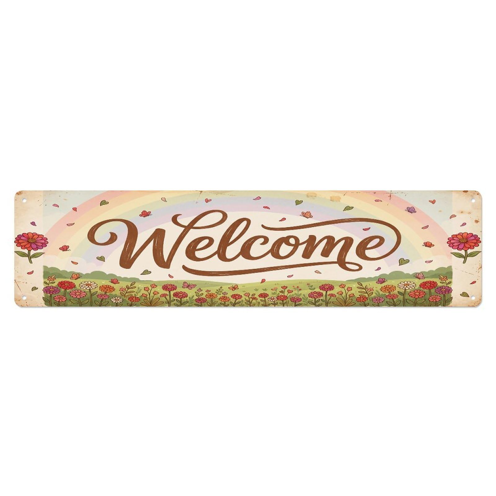 Cxhjca 4X16inch(10X40cm) Vintage Welcome Zinnia Colorful Metal Tin Sign