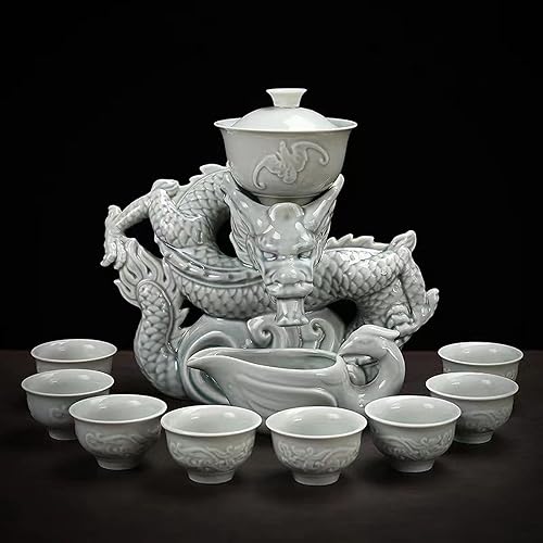 Juego de té chino Gongfu caja de regalo, cocción a mano pura, forma de dragón chino, adecuado para oficina, hogar, regalo (dragón blanco)