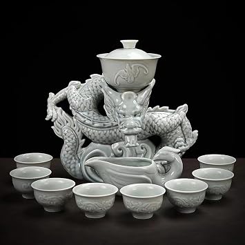 Chinese Gongfu Tea Set Gift Box, Pure Hand Firing, Chinese Dragon Shape, Suitable for Office, Home, Gift White Dragon