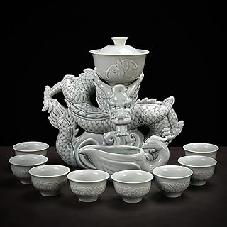 Chinese Gongfu Tea Set Gift Box, Pure Hand Firing, Chinese Dragon Shape, Suitable for Office, Home, Gift (White Dragon)