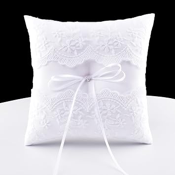 Wedding Ring Bearer Pillow, White Lace Ring Pillow Ring Bearer Cushion for Wedding Cereomoy Party