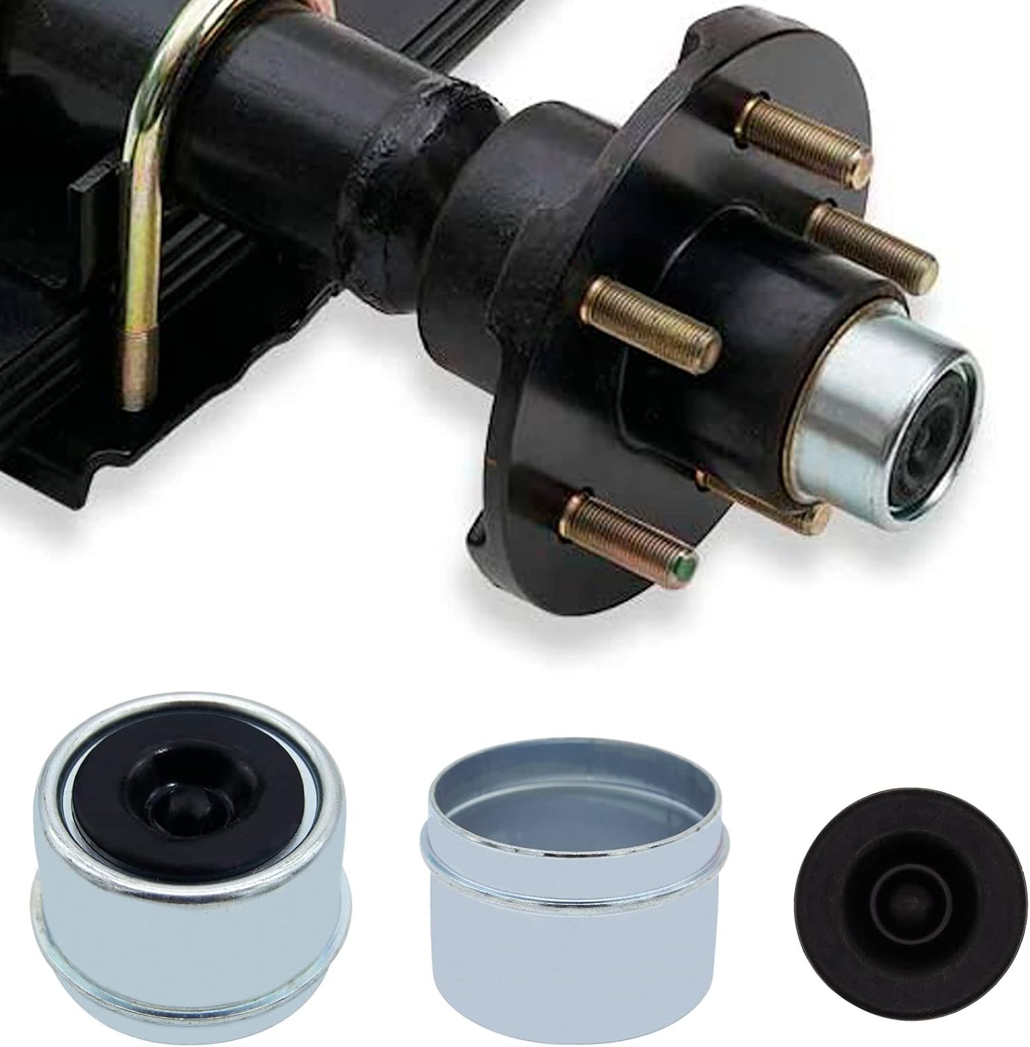 4PCS 1.98" Trailer Hub Cap Trailer Axle Wheel Bearing and Hub Dust Caps Grease Cap Wheel Center Caps with 8 Rubber Plugs, for 2000 to 3500 Pound Boat Trailer Dexter EZ Lube Trailer Camper RV