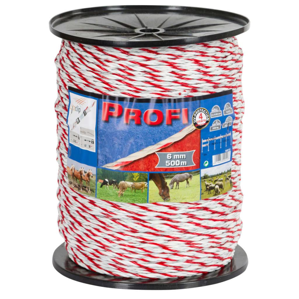 Kerbl 59510 - Corda professionale per recinzione, 6 conduttori, diametro 6 mm, lunghezza 500 m, colore: Bianco/Rosso