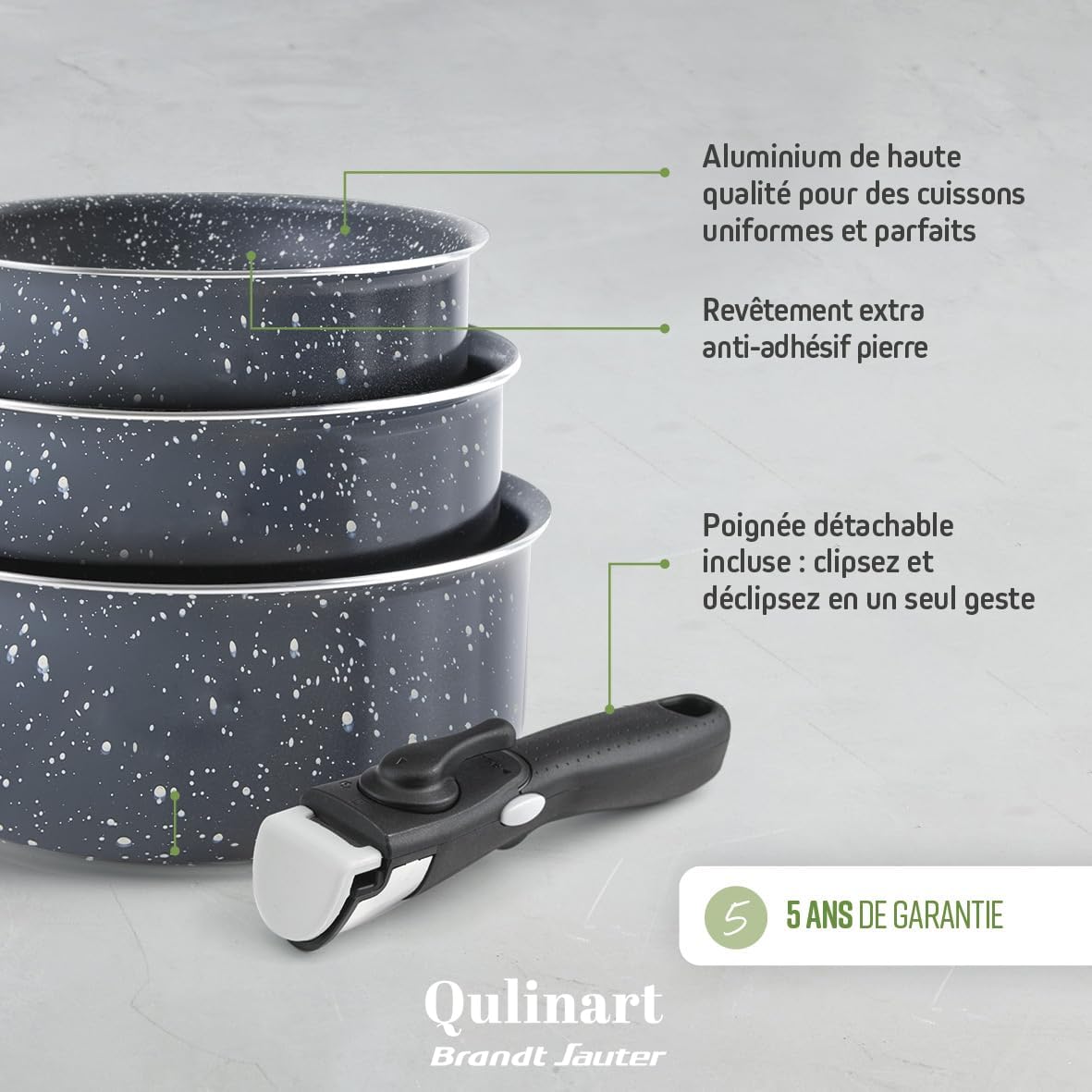 by Brandt 194-007 4-Piece Cookware Set Marble Grey Aluminium Diameter 16/18/20 cm