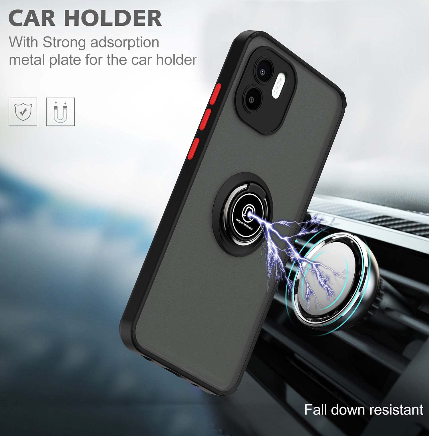 ILING Cover per Xiaomi Redmi Note 15 4G/5G/POCO M8 5G, Militare Armatura Antiurto Custodia con Supporto Anello Metallo a 360° Ultra Sottile Opaca Silicone Rigido PC + TPU Bumper Case (Nero