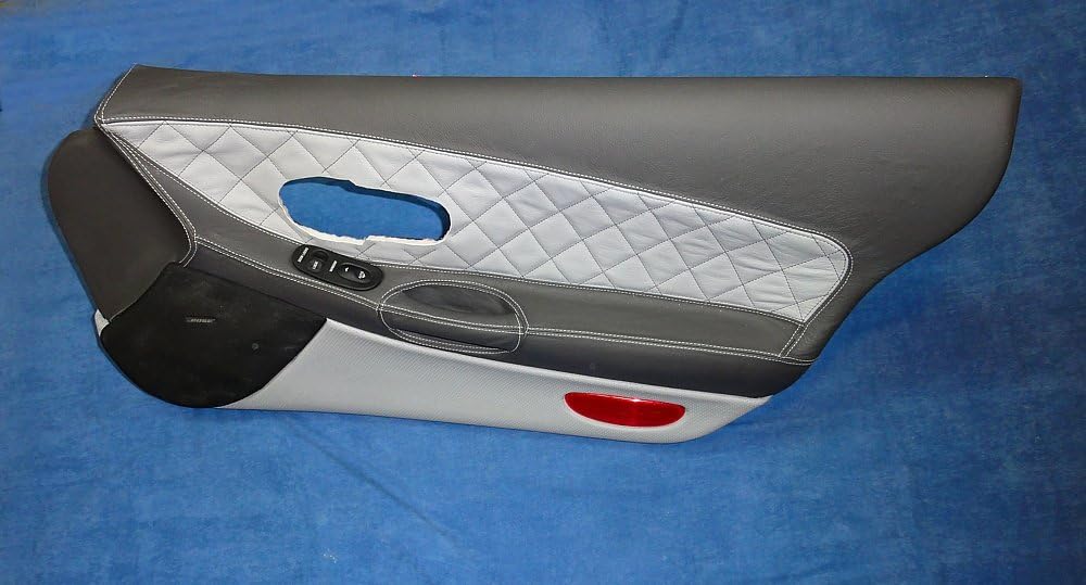 RedlineGoods Lower Door Panels Compatible with Chevrolet Corvette C5 1997-04. Tailor Made - not Universal. Genuine top-Grade Italian Black Suede (Alcantara) with Blue Thread