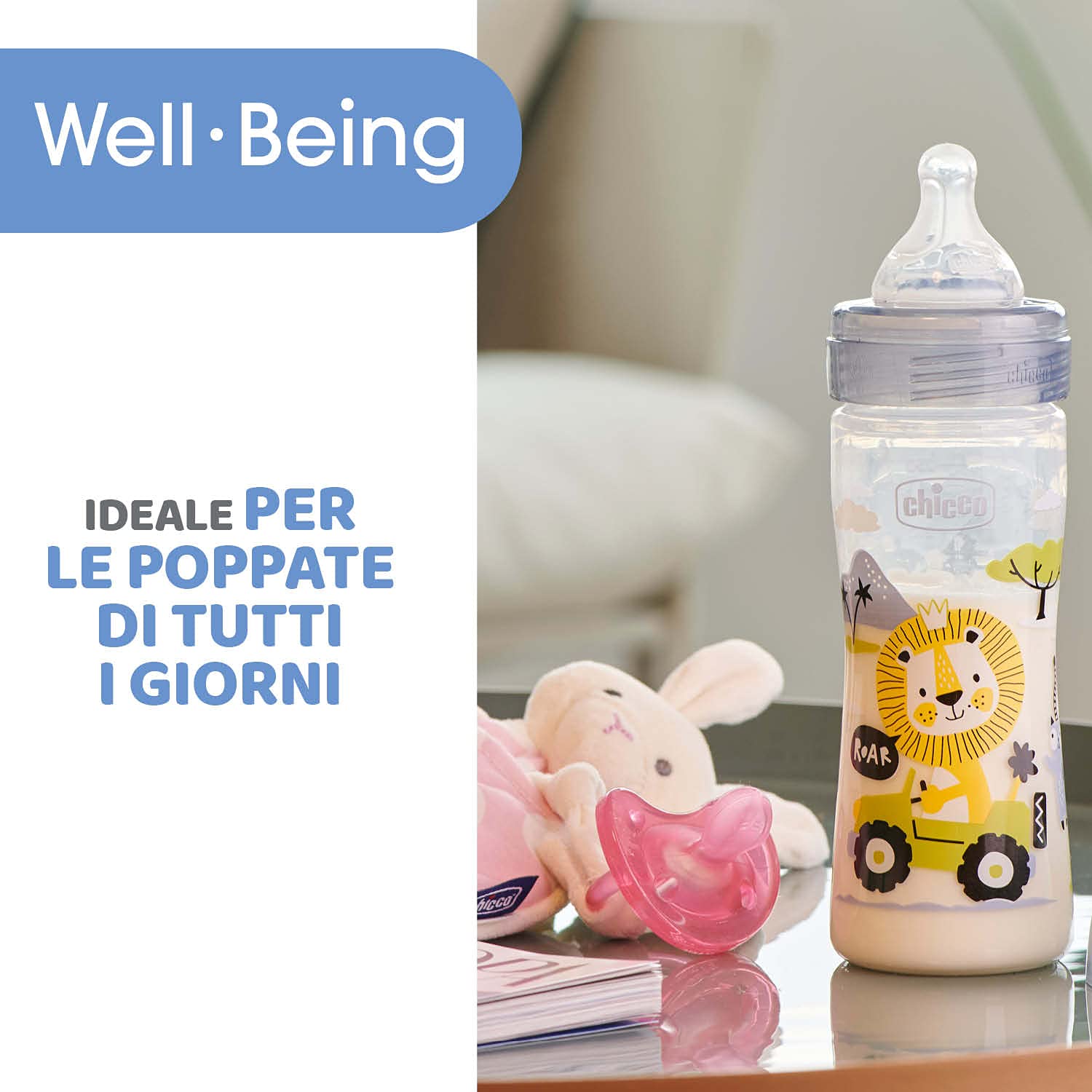 Chicco Benessere Biberon Flusso Medio in Plastica con Tettarella in Silicone, 250 ml, 120 g