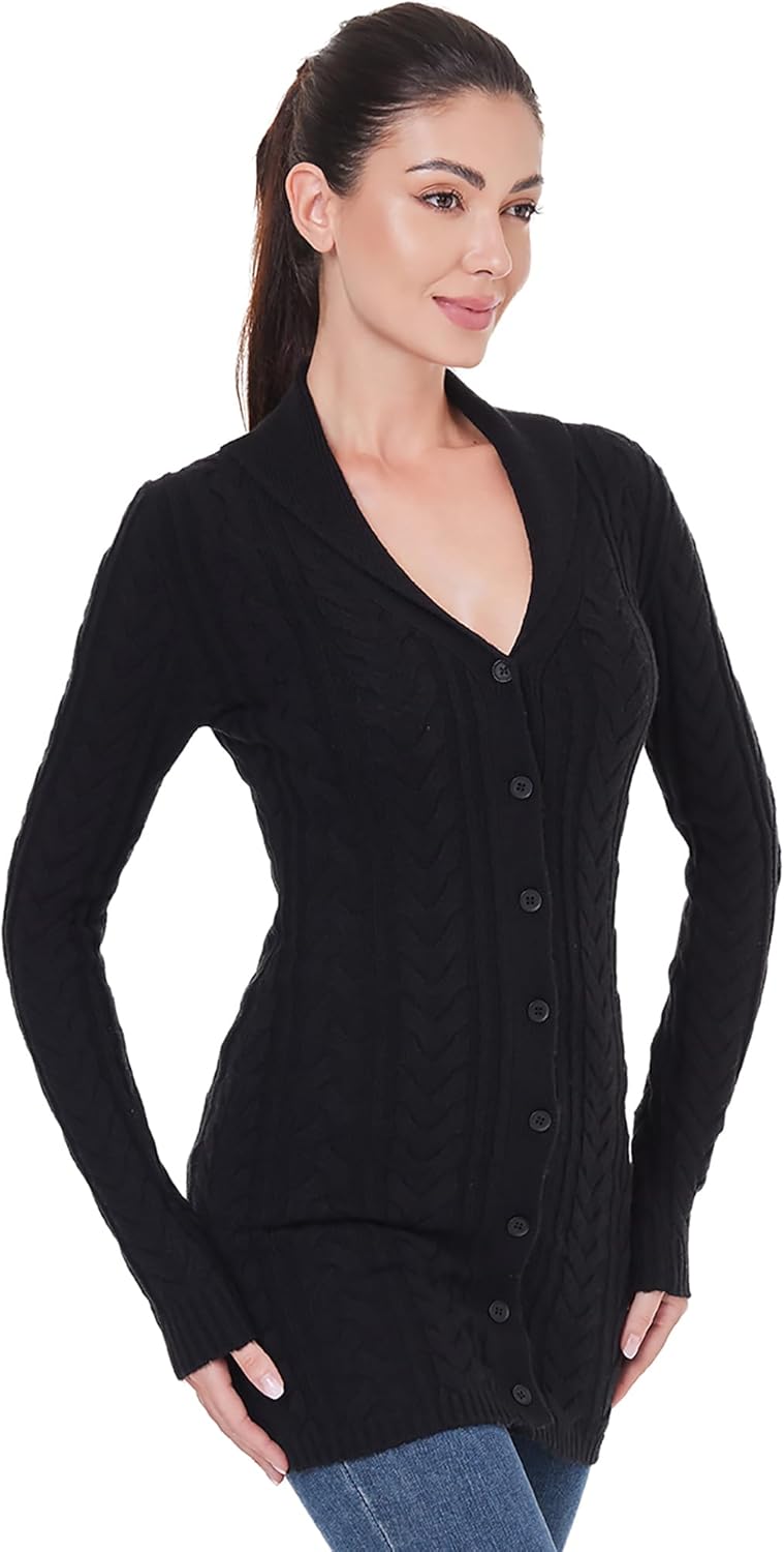 AmélieBoutik Women Fall Long Sleeve Cable Knit Sweater Open Front Cardigan Button Fit Outerwear AmélieBoutik Women Fall Long Sleeve Cable Knit Sweater Open Front Cardigan Button Fit Outerwear