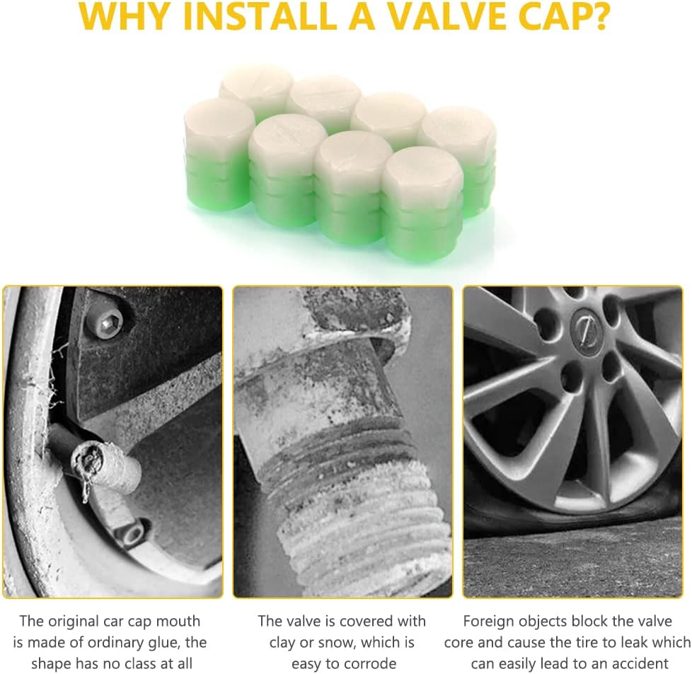 URAQT Bouchons de Valve de Pneu Fluorescents – 8PCS Universels Anti-Poussière, Étanches pour Voiture, Camion, SUV, Moto - Description