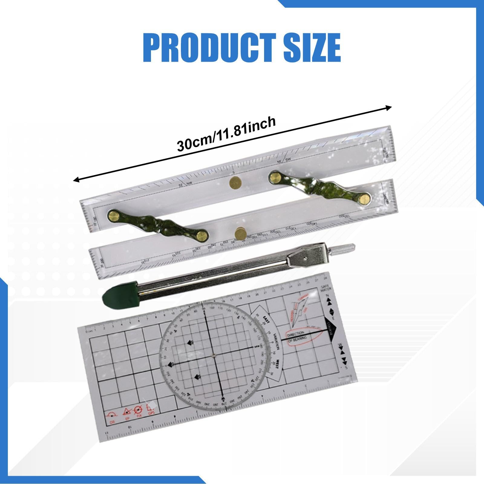 MagiDeal Set di navigazione di base da 3 pezzi, nautico, goniometro, scale trasparenti professionali, righello parallelo marino, strumenti di, 30 Cm
