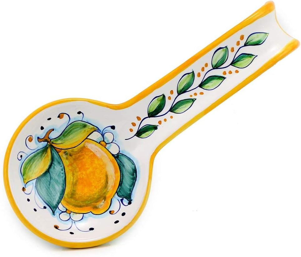 DERUTA: Spoon rest LEMON (also wall hung) [#7010/C-SEG] - Authentic hand painted in Italy. Original design. Shipped from the USA with Certificate of Authenticity.