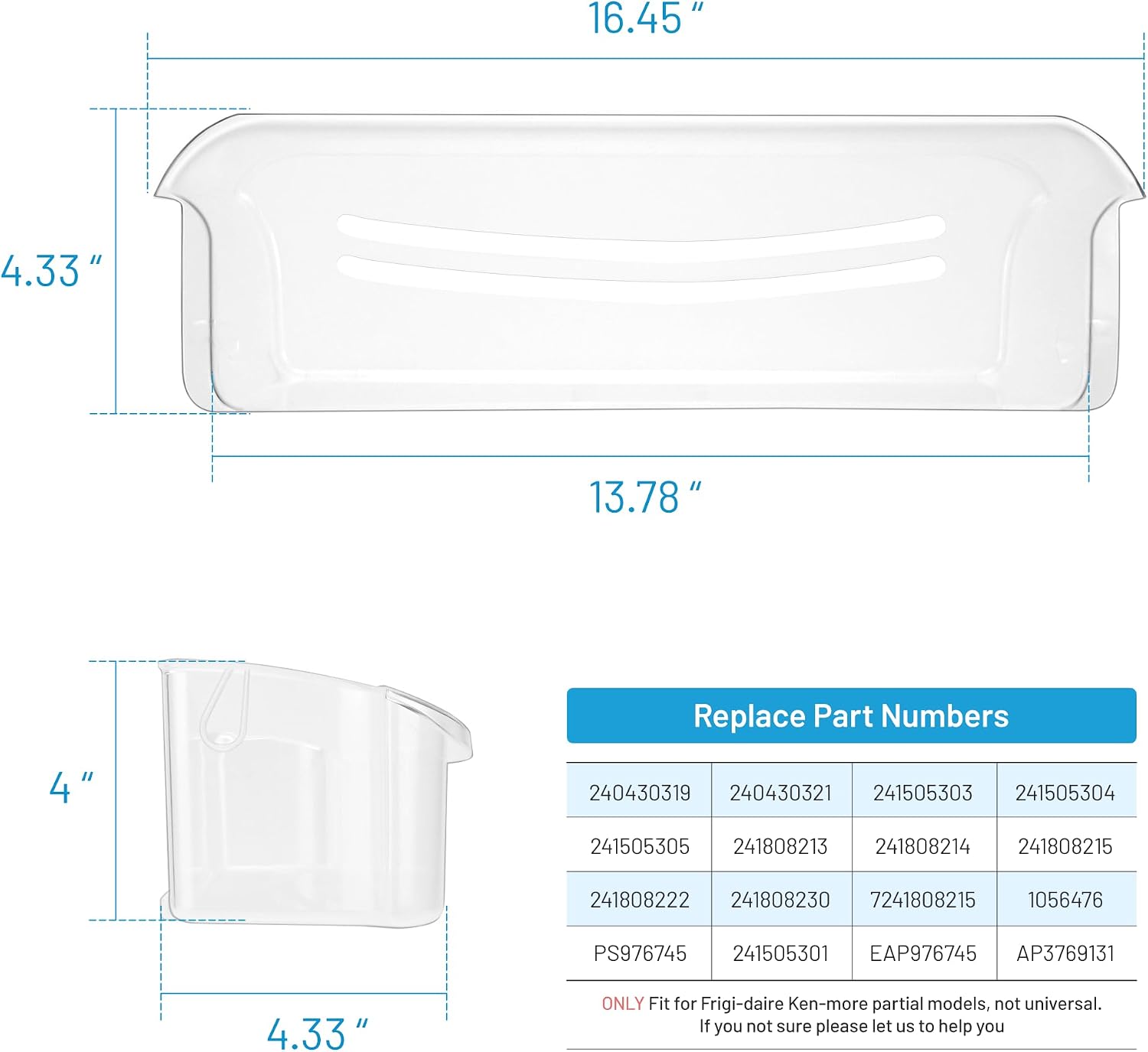 241505301 Refrigerator Door Shelf Bin Compatible with Fri-gidaire Ken-more Fetechmate Door Shelf Replace AP3769131 241505303 241808214 241808213 LGHK2336TF0 FGSC2335TDB FGHC2331PFAA bin shelf