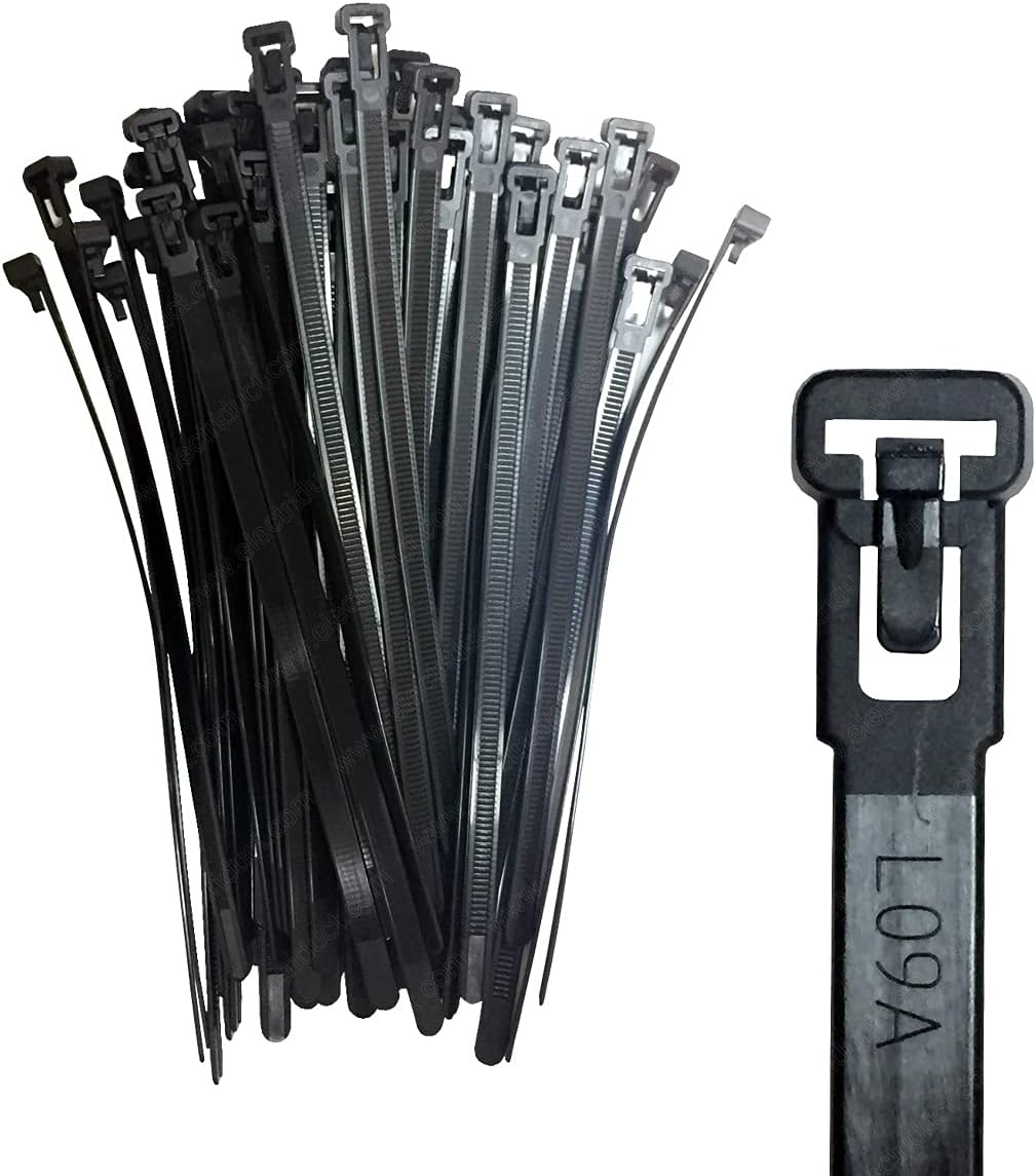 Electriduct 8" Nylon Reusable Releasable Cable Ties - 50 lbs - 500 Pack - Black