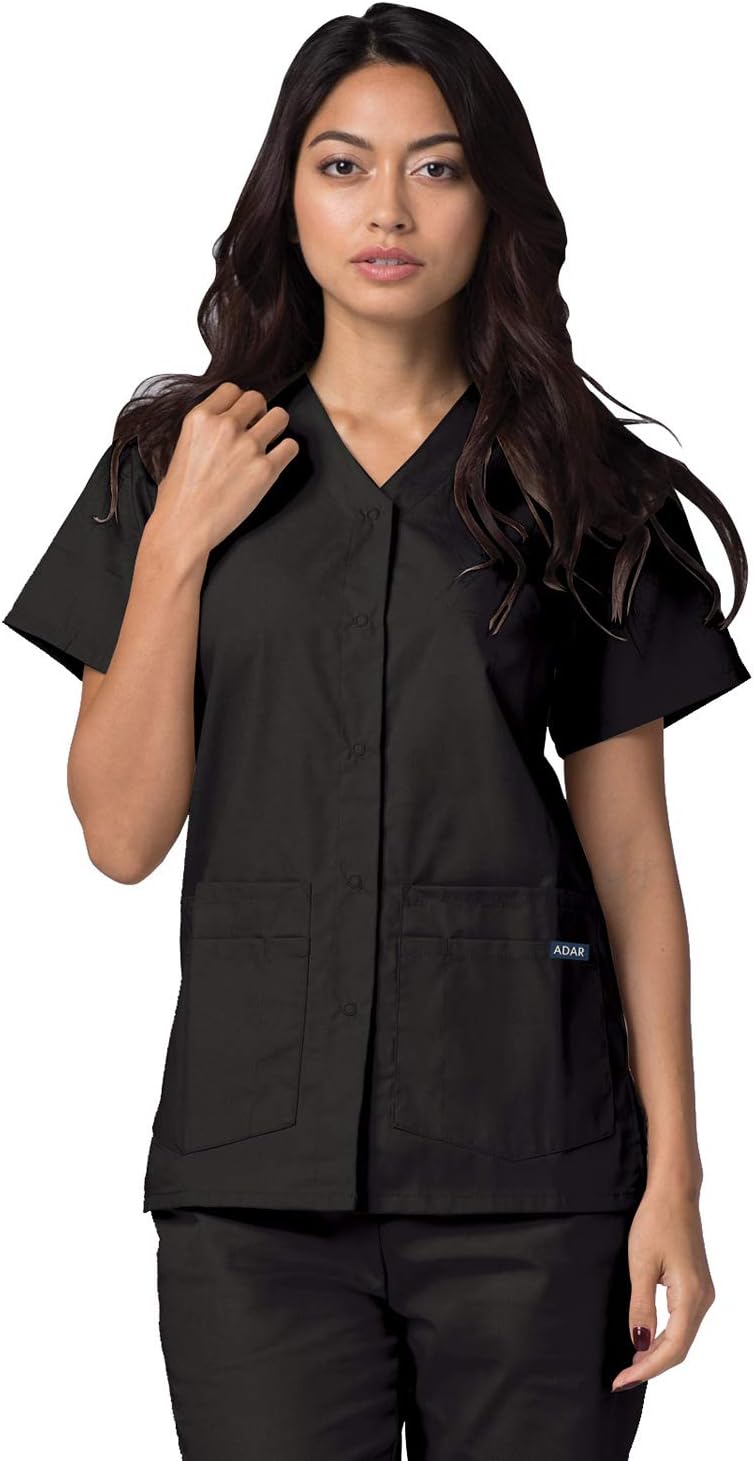 Adar Universal Double Pocket Snap Front Scrub Top (Available in 39 Solid Colors)