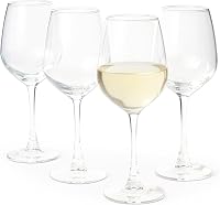 Amazon Basics Stemmed White Wine Glasses 4-Pack, 12 oz Dishwasher-Safe - Elegant Durable Glass for Everyday & Special Occasions