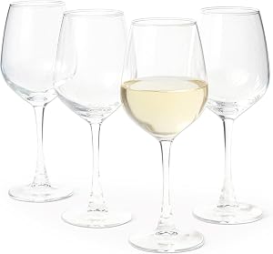 Amazon Basics Stemmed White Wine Glasses, 355 ml, Dishwasher-Safe, 4-Piece Set