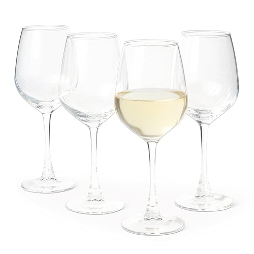 Amazon Basics Stemmed White Wine Glasses, 4-Piece Set, 12 oz.,