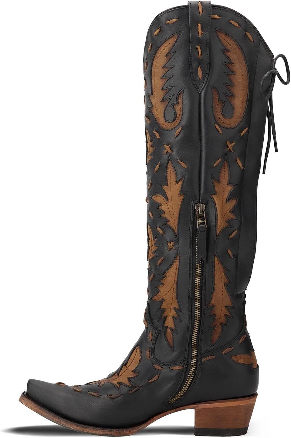 Knee High Cowboy Boots for Women Pointed Toe Side Zipper Cowgirl Boots Women's Lace up Chunky Heel Western Boots - Image 5