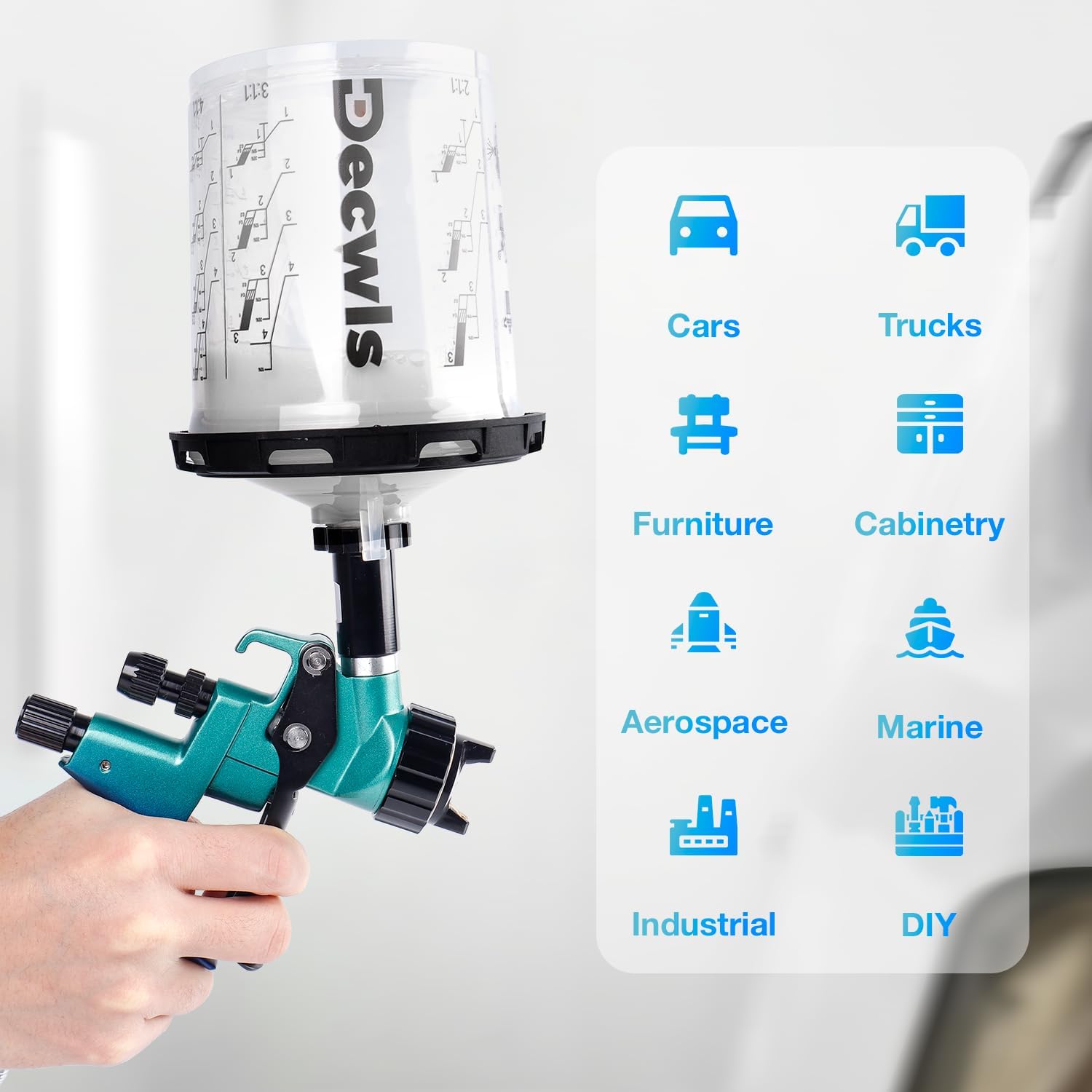 Disposable Paint Cup System 20 Ounce (600ml) Kit - 50 Pack Paint Cups with Lids, 2 Hard Cup with Retainer Ring, 20 Plugs, 2 Cup Adapter, PTFE Tape, Paint Stirrer for Automotive Paint Gun