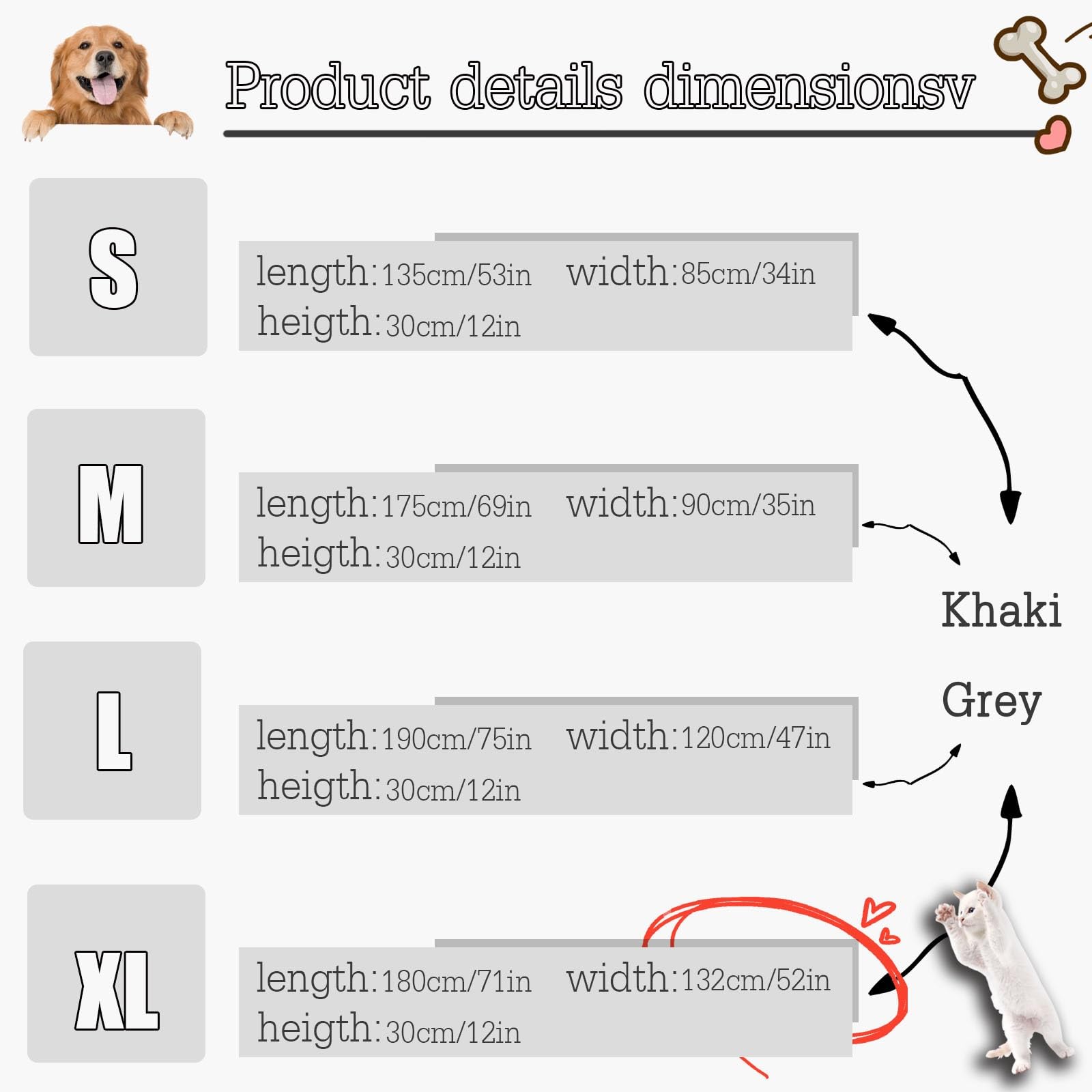 Legowisko dla psa na zewnątrz, duże legowisko dorosłych, z kocem ludzi, rodzin, zwierząt domowych(Grey,XL)