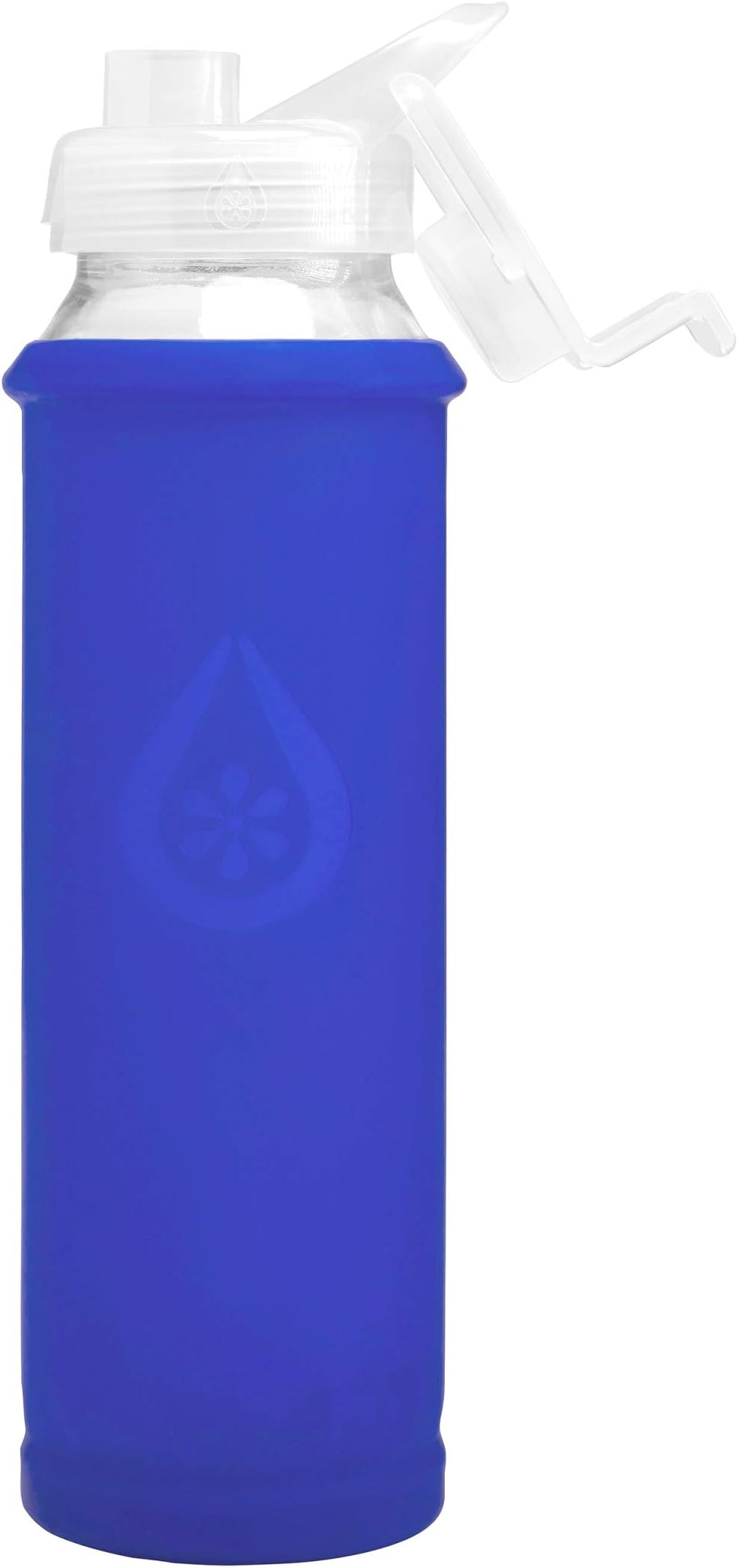 Glass Water Bottle with Flip Lid, Sky Bumperguard Silicone Sleeve, Wide Mouth Opening, 21 Ounce/630 ml