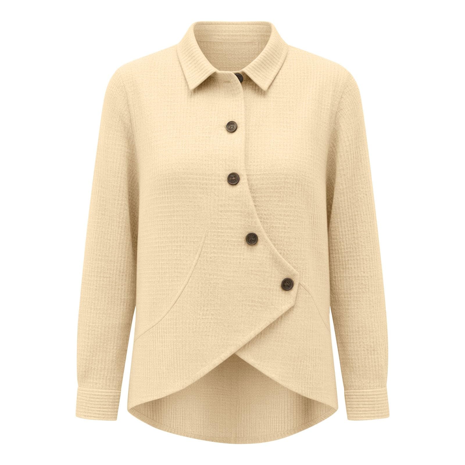 Generisch Blusa elegante para mujer, diseño gofre, manga larga, cuello de | Blusa de mujer atemporal con dobladillo asimétrico, elegante para la oficina y paseos por la ciudad y ocasiones especiales