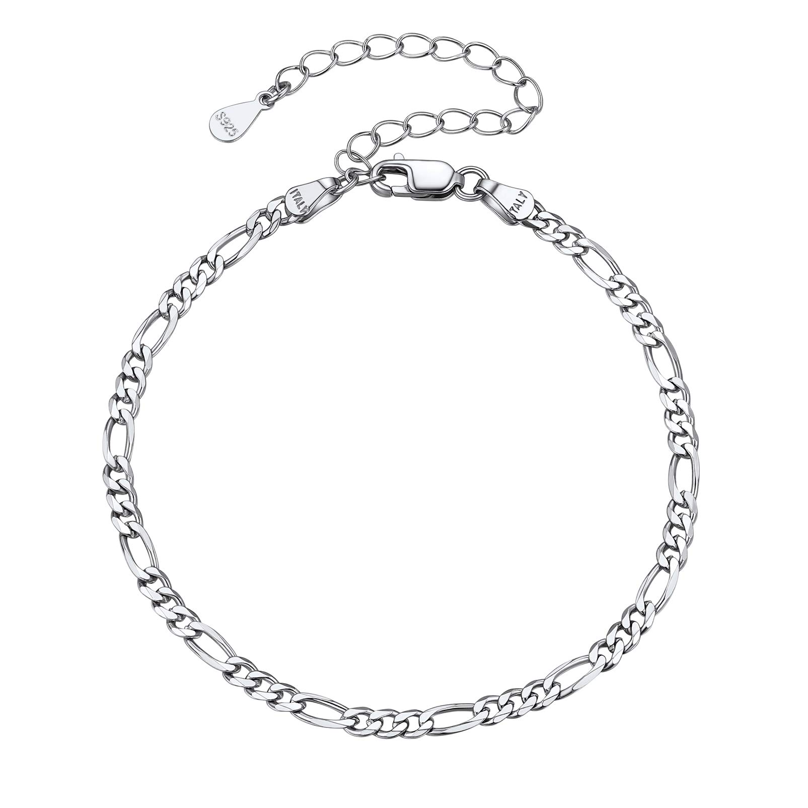 PROSILVERMen Silver Cuban/Figaro Bracelet, 3MM Width- Send Gift Box, with S925 Stamp