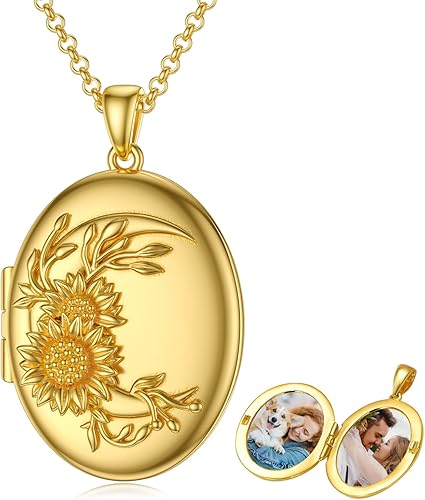 SOULMEET Medallón ovalado chapado en oro macizo de 10 quilates, 14 quilates y 18 quilates que sostiene imágenes personalizadas, medallón ovalado de