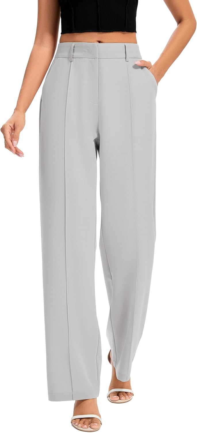 FUNYYZO Women Dress Pants High Waisted Work Slacks Pants Dressy Casual Straight Leg Elastic Waist 2026 Summer Trousers