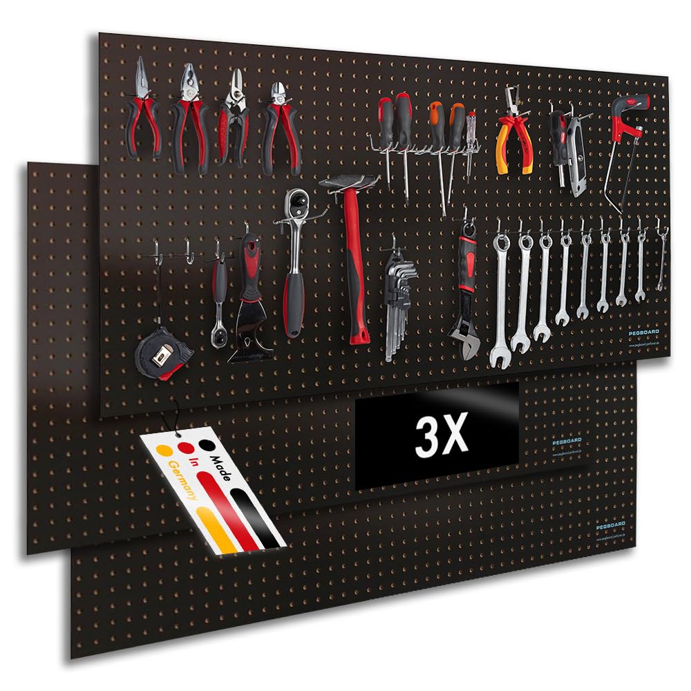 Pegboard 3 St. Werkzeugwand aus Holz (MDF) 120 x 60 x 0,5 cm - Lochung Ø7 mm Lochabstand 25,4 mm - schwarz lackiert - Made in Germany