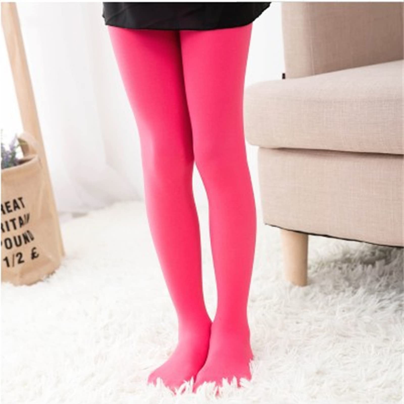 Toddler Girls Dance Tights Ballet 80D Footed Leggings Soft Stockings Stretch Transition (Watermelon Red, 12-24 Months)