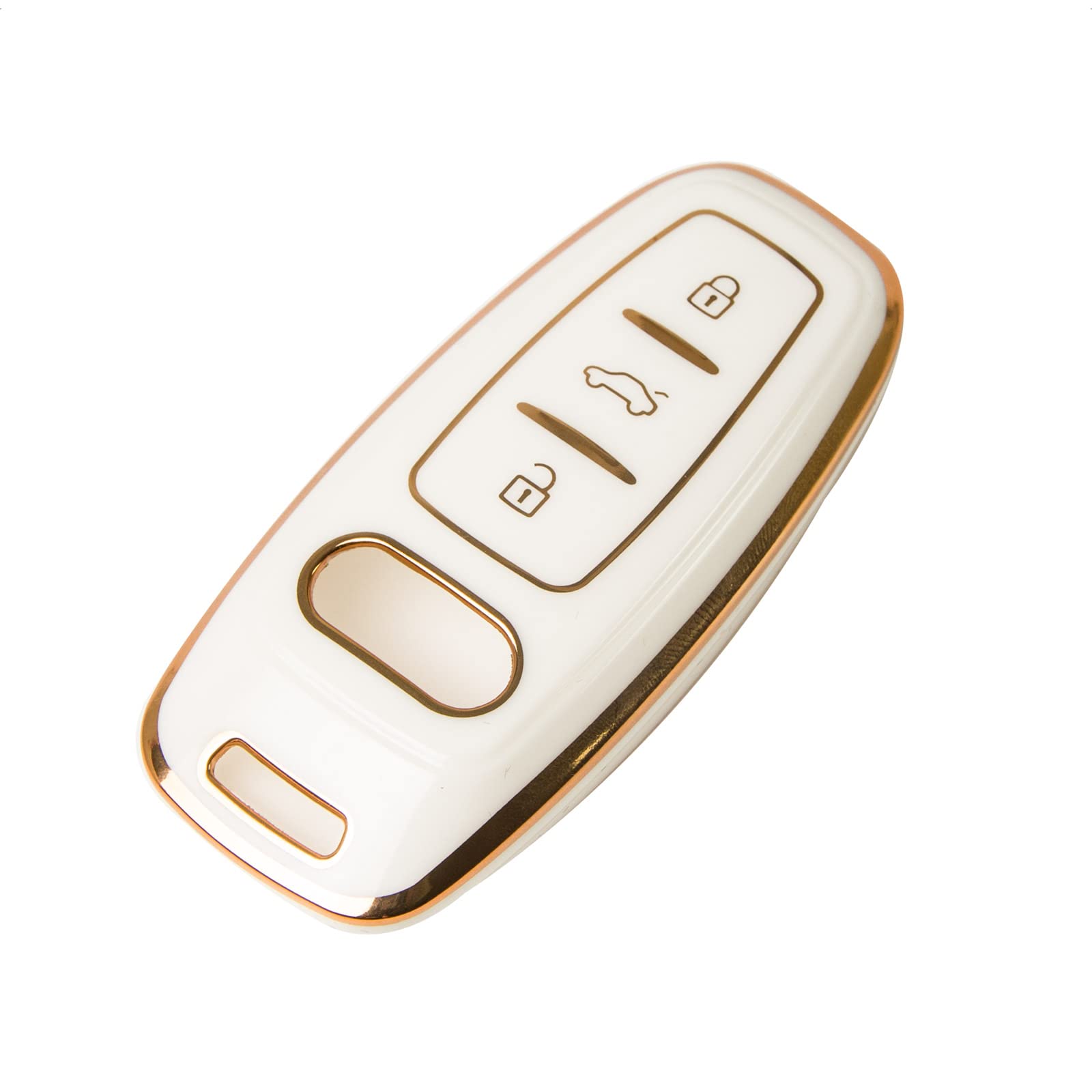 White TPU Smart Key Fob Case Protective Cover Compatible with Audi A3 A6 A7 A8 E-Tron S3 S6 RS6 S7 RS7 Q7 SQ7 Q8 SQ8 3 Button Keyless Entry Remote Control Accessories