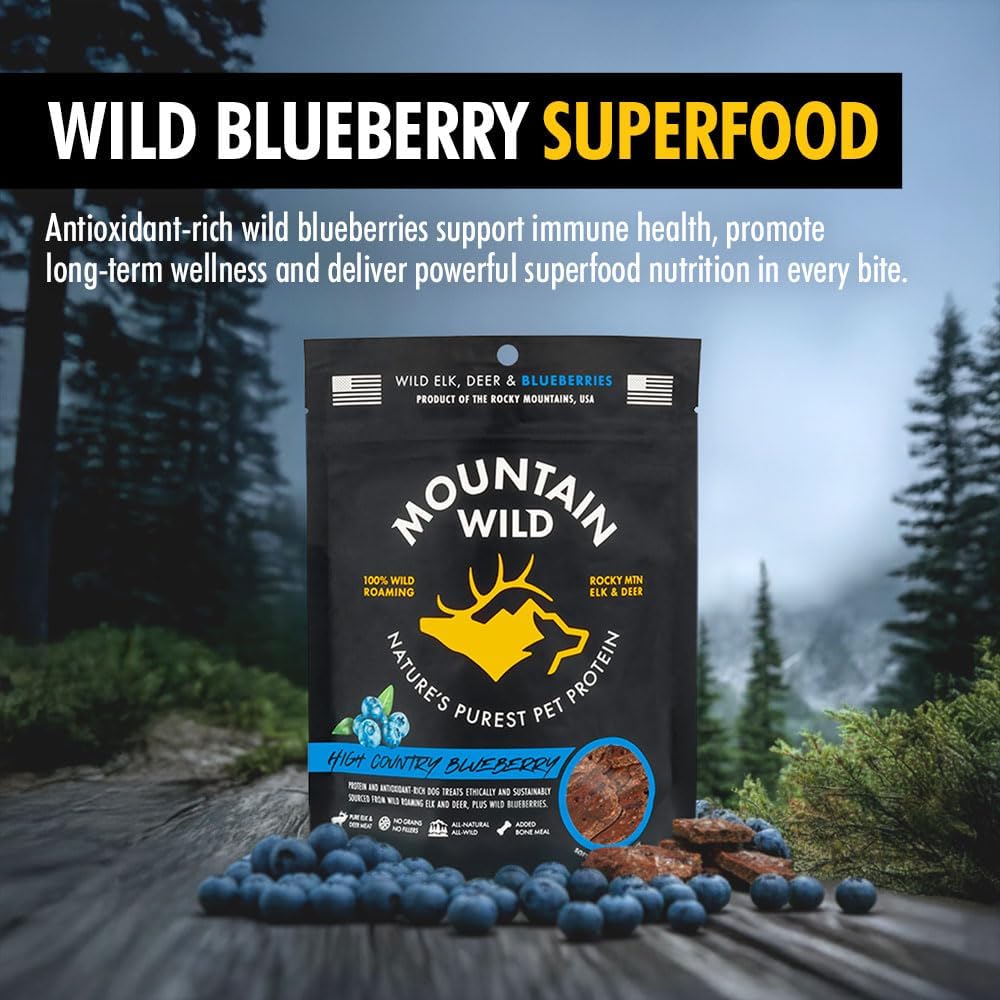 High Country Wild Blueberry Elk & Venison Multipurpose Dog Treats - Natural Grain-Free Puppy & Dog Snacks - Protein for Training & Reward - No Fillers, No Artificial Preservatives, 8oz 2 Packs