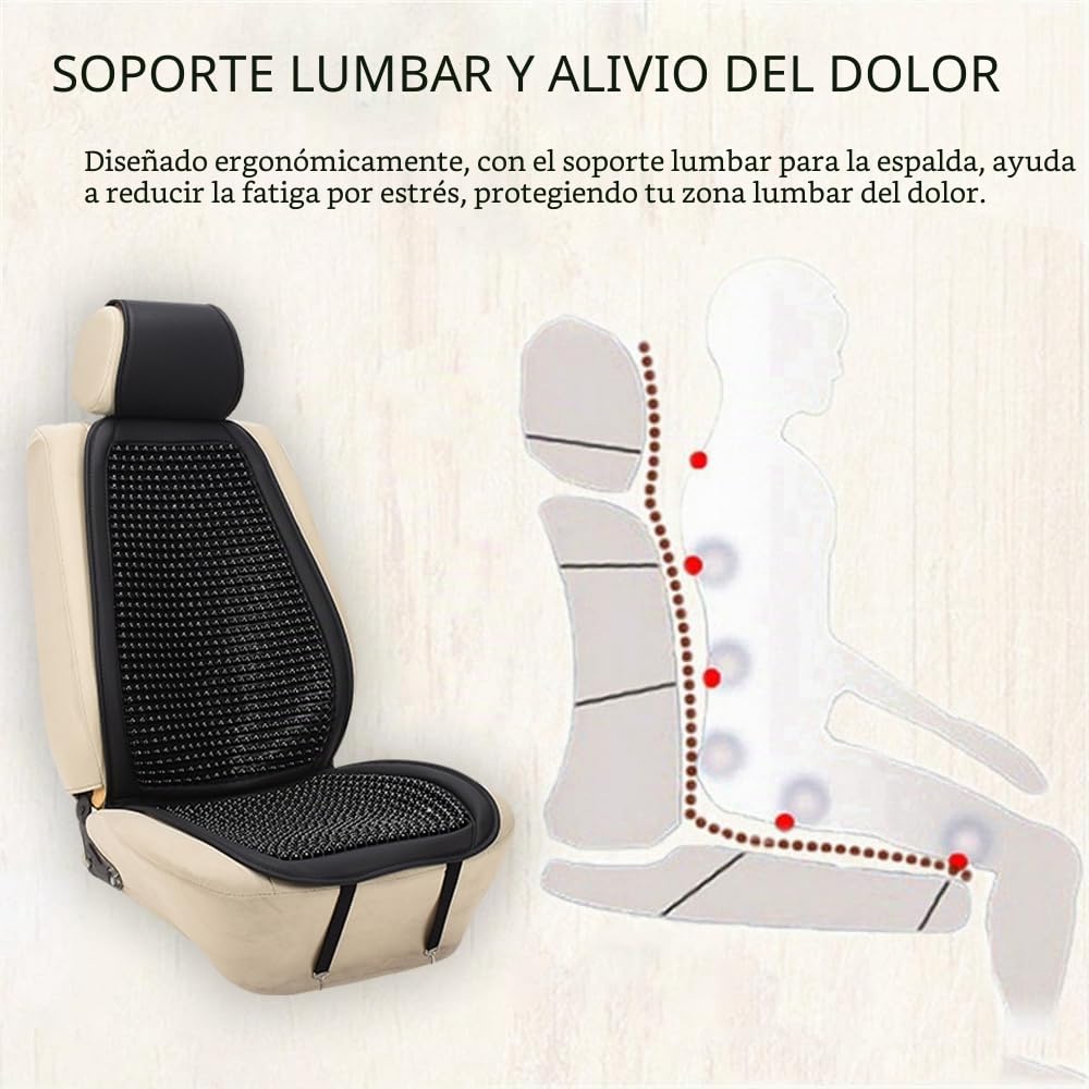 Blueshyhall Funda de asiento de coche con masaje, 1 pieza Cool Transpirable Fundas de Asiento de Coche Delanteros Asiento Delanteros Cuentas de Madera Cojín Universal Masaje para Coche Oficina (Negro)